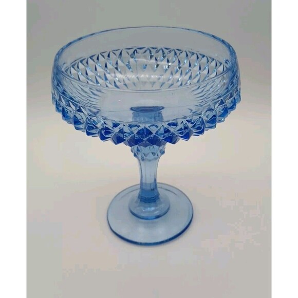 Vintage Blue Diamond Point Glass Compote 7.5 Inches Tall | Indiana Glass Company - Picture 5 of 6